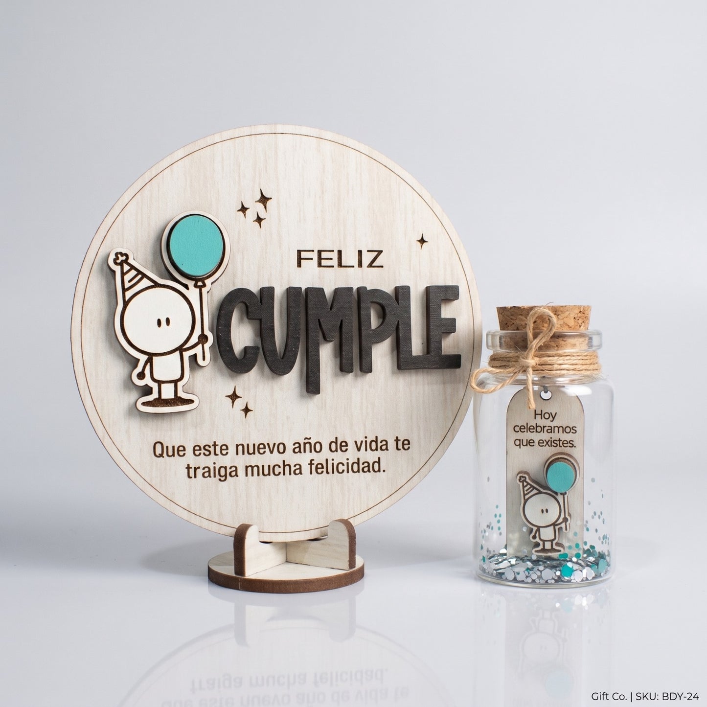 Placa de Madera con Botellita "Feliz Cumpleaños" Regalo