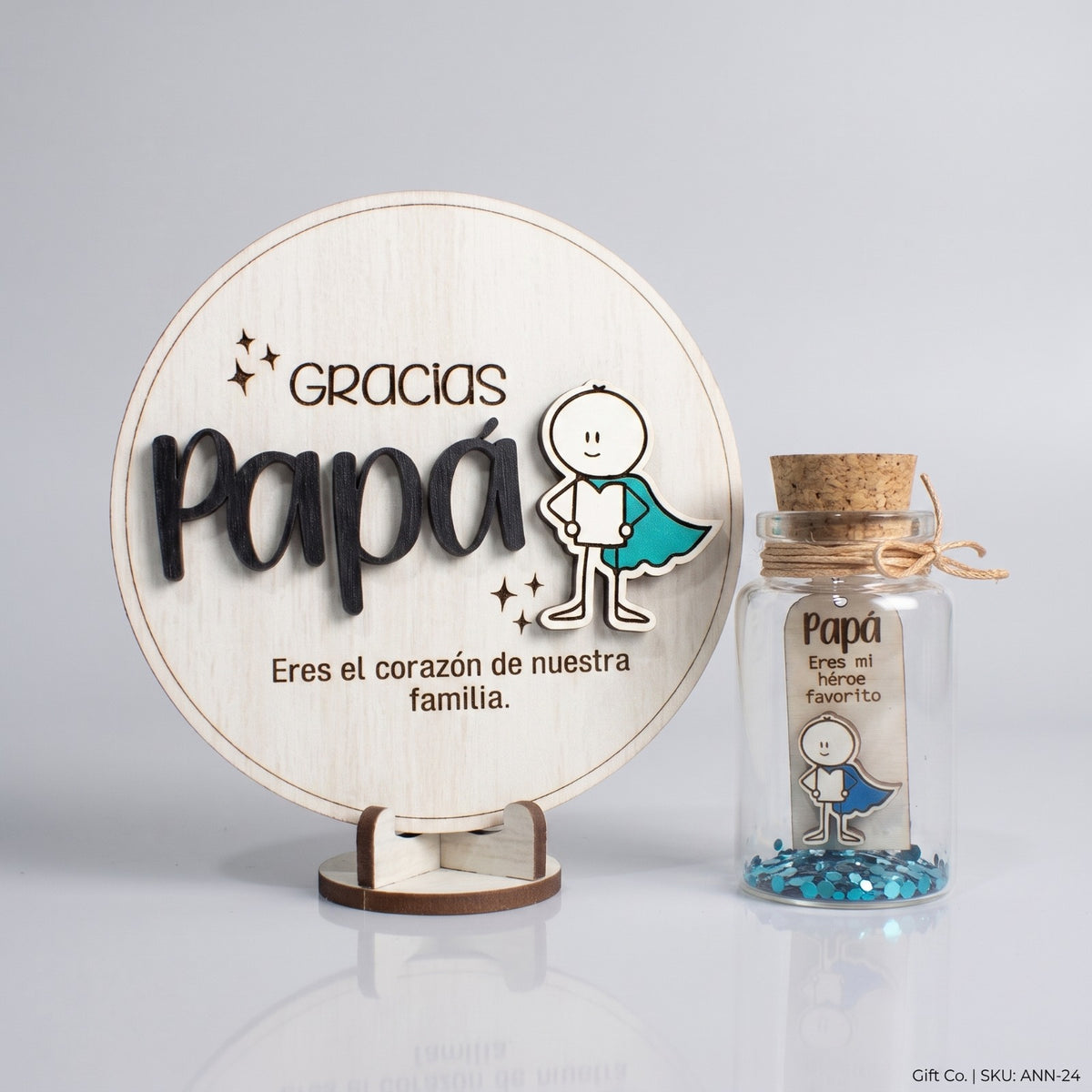 Placa de Madera con Botellita "Gracias Papá" Regalo