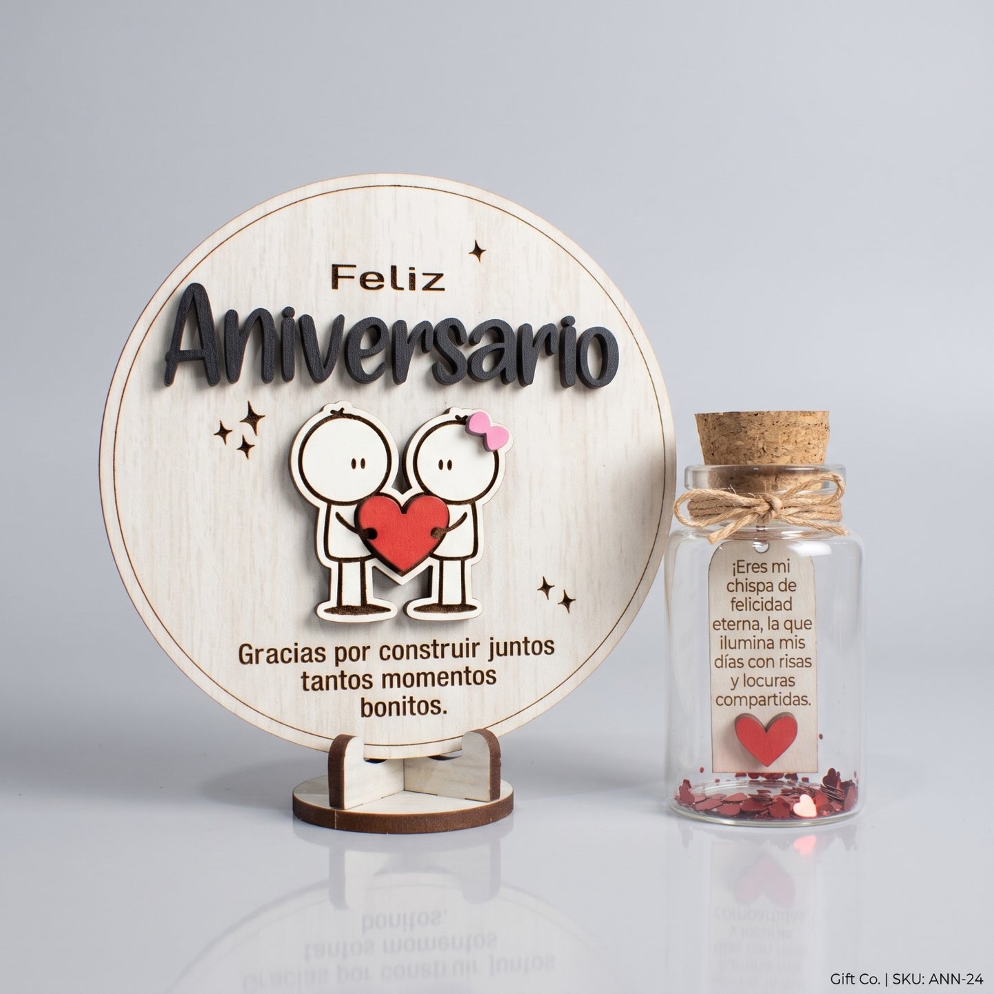 Placa de Madera con Botellita "Feliz Aniversario" Pareja