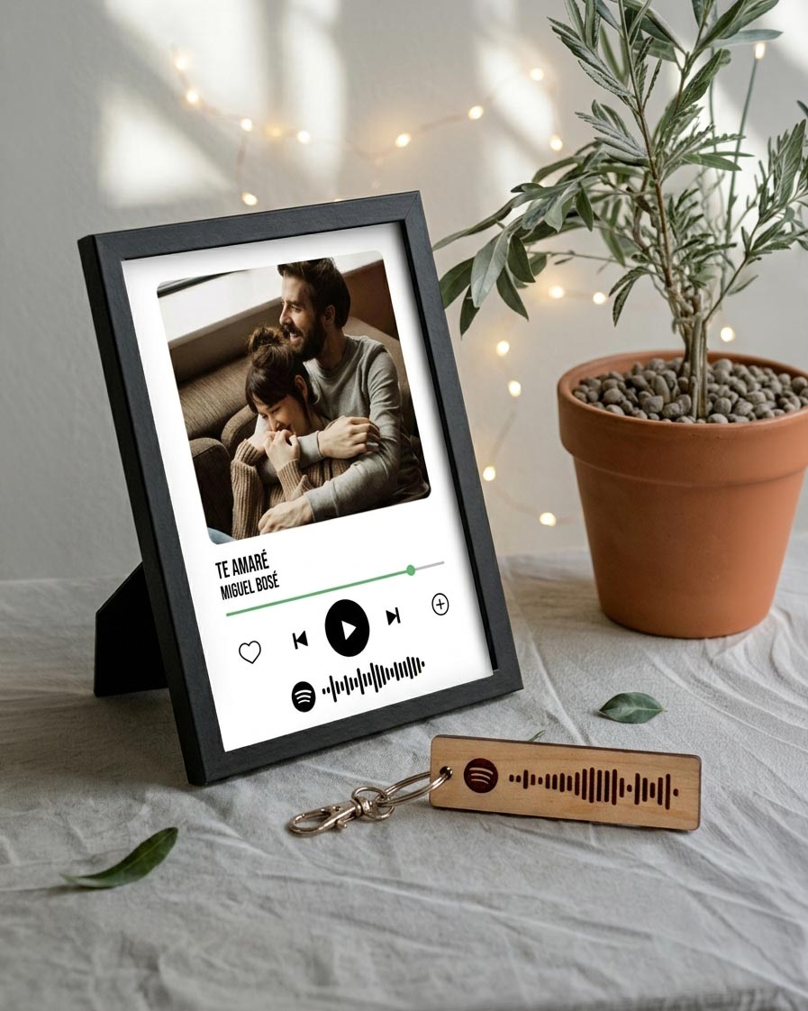 Pack cuadro personalizado con tu foto y música 15x20cm + llavero