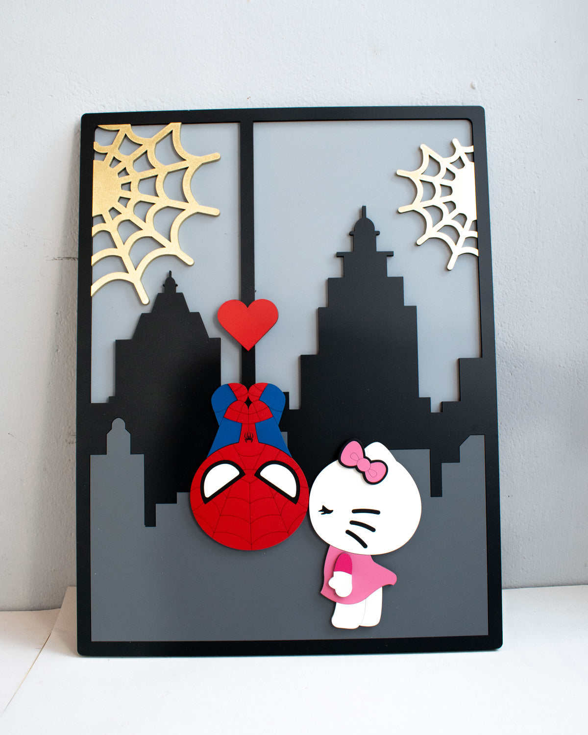 Cuadro Personalizado de Spiderman Bebé y Hello Kitty en MDF