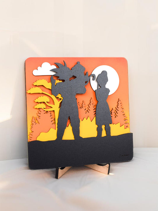 Cuadro personalizado Goku, Gohan y Milk silueta al atardecer para regalo