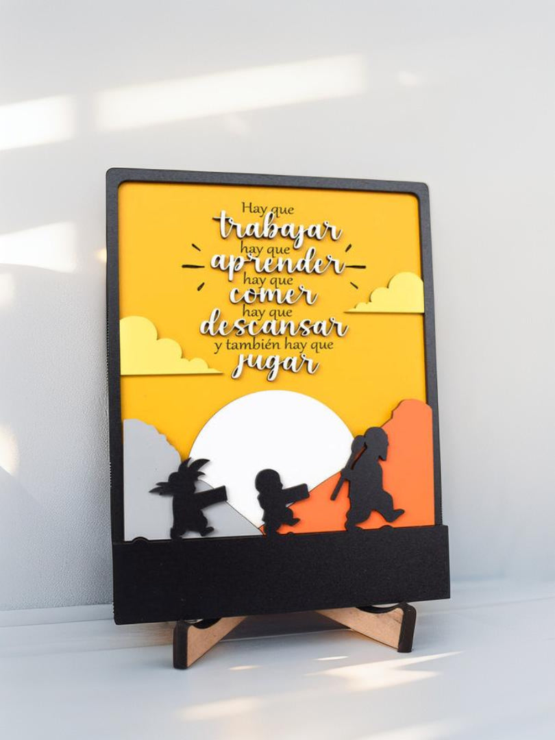 Cuadro personalizado Goku, Roshi y Krilin con frase motivacional para regalo decorativo