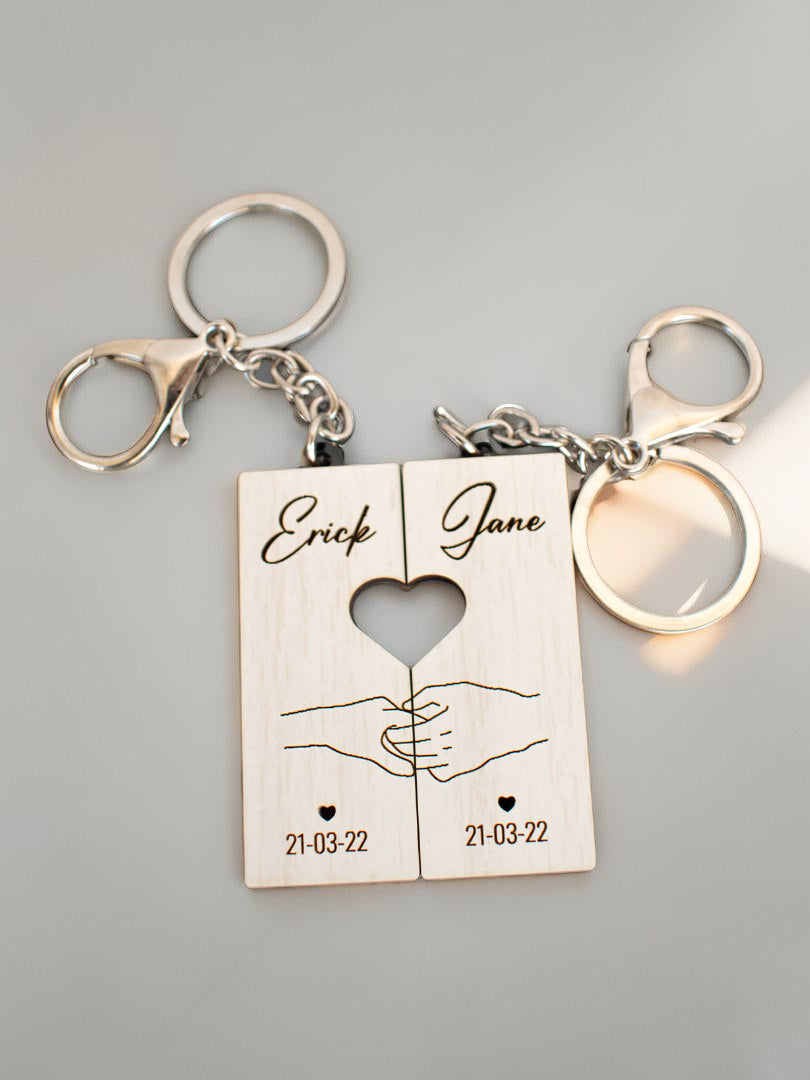 Llaveros para pareja con nombres y fecha personalizada duo perfecto pack x 2 unidades