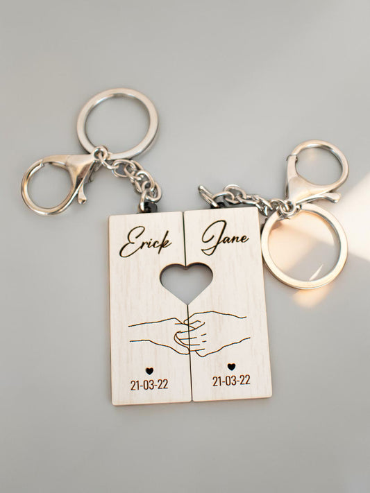 Llaveros para pareja con nombres y fecha personalizada duo perfecto pack x 2 unidades