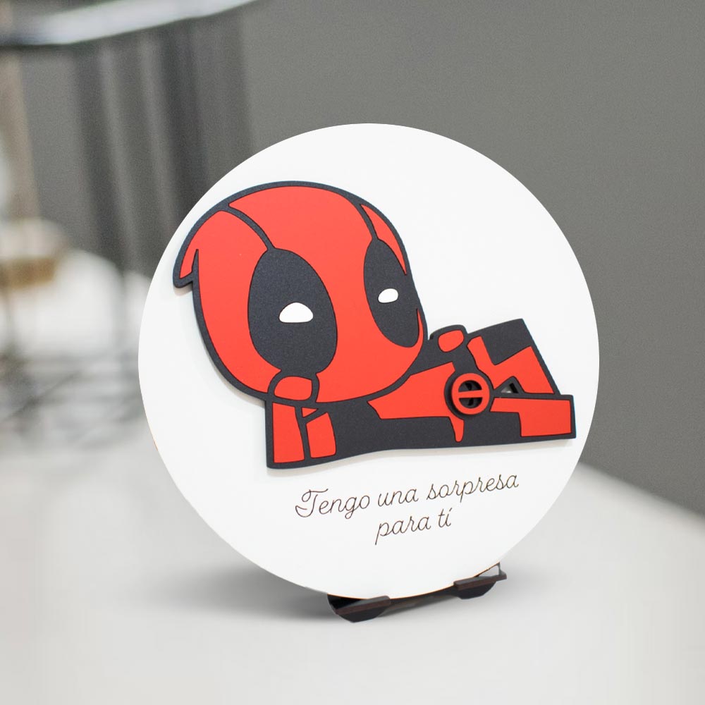 Cuadro circular MDF 25x25cm DeadPool en pose con relieve