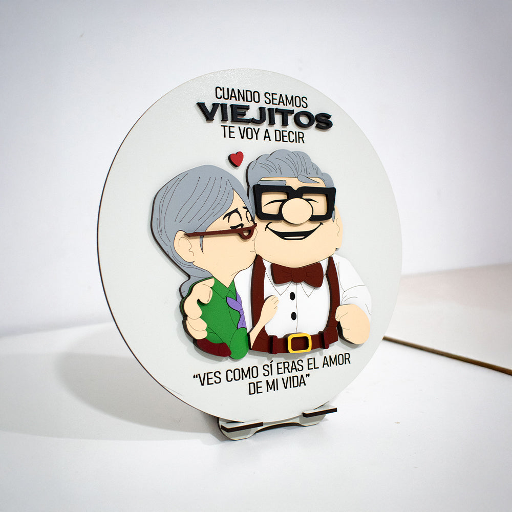 Cuadro Circular MDF de Up Carl y Ellie - Regalo de Madera para pareja 25x25cm