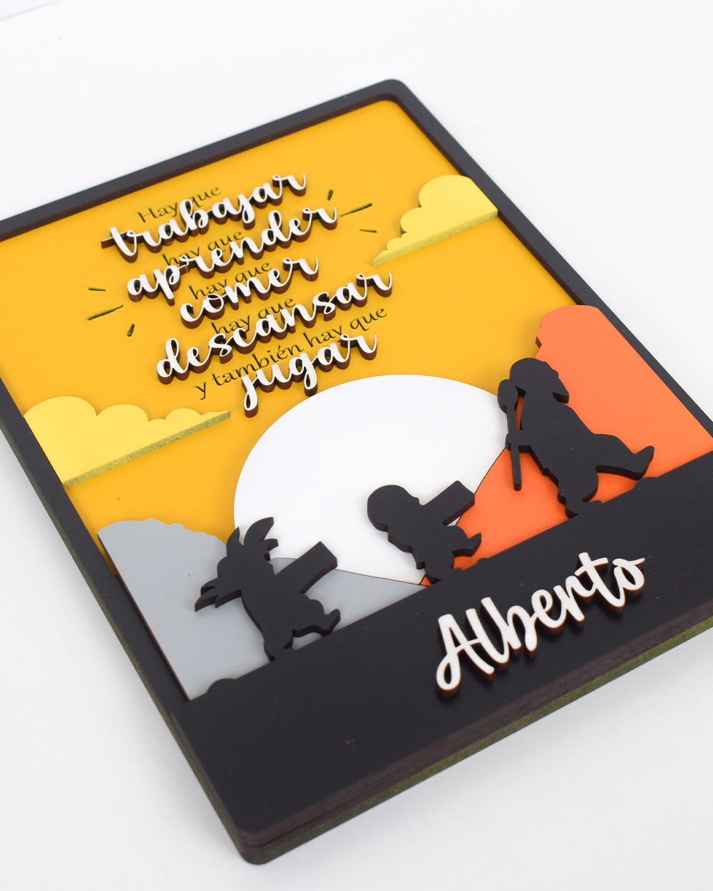 Cuadro personalizado Goku, Roshi y Krilin con frase motivacional para regalo decorativo