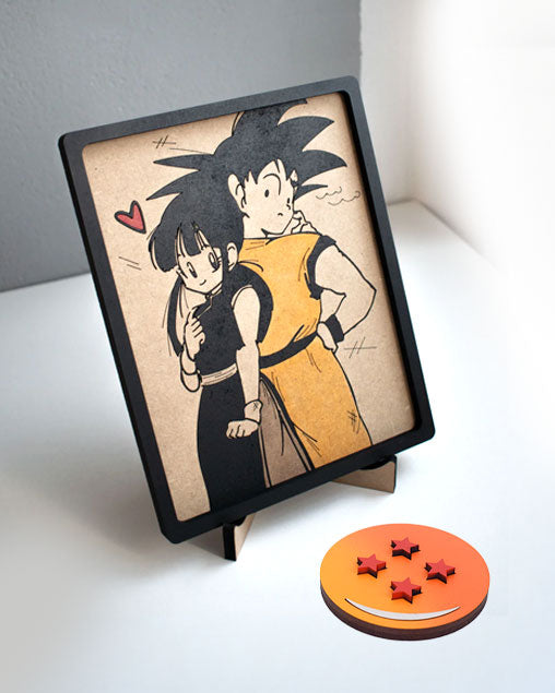 Cuadro de Goku y Milk en MDF para Escritorio - Decoración Especial para Fans