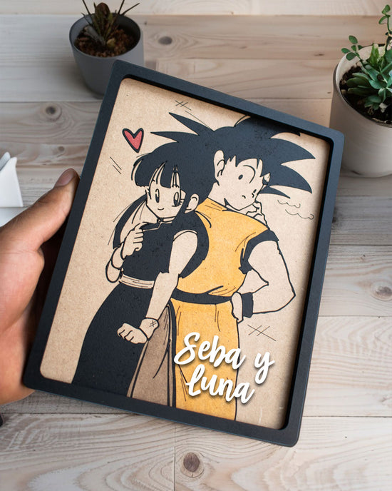 Cuadro de Goku y Milk en MDF para Escritorio - Decoración Especial para Fans