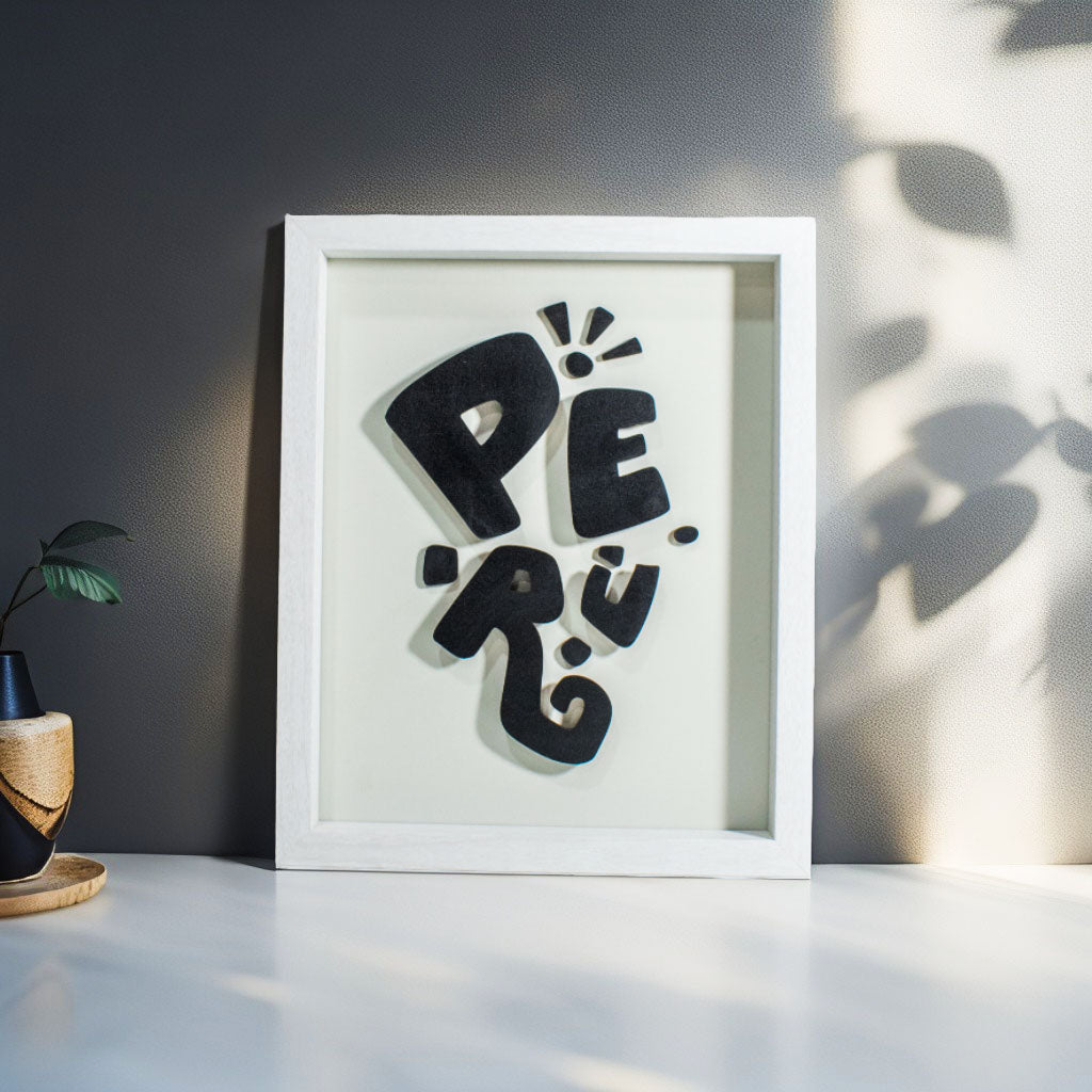 Cuadro Logo Perú Moderno - Diseño Tipográfico en Relieve 3D 20x25cm