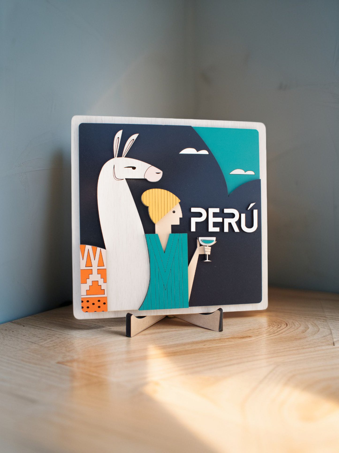 Llama aventurera de Perú cuadro madera MDF para escritorio