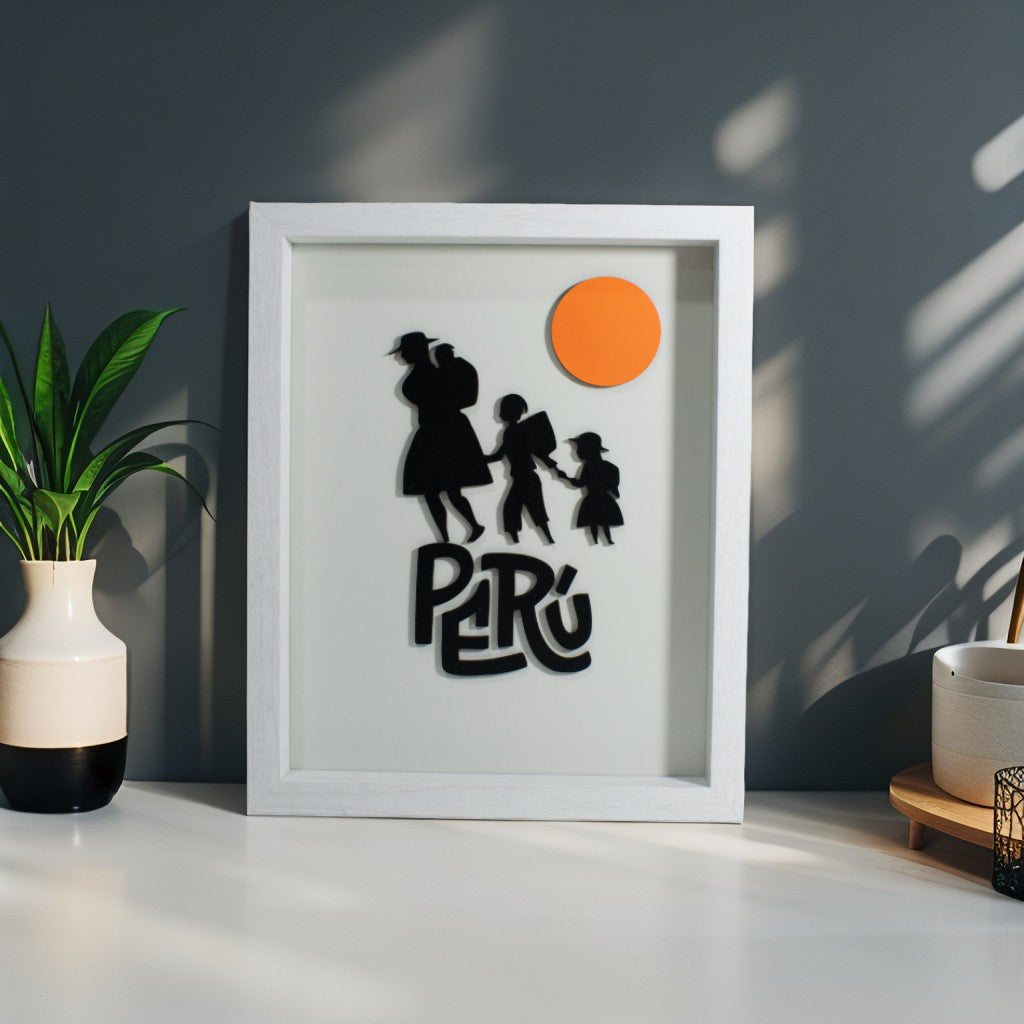 Cuadro Minimalista Familia Andina - Perú en Relieve 3D 20x25cm