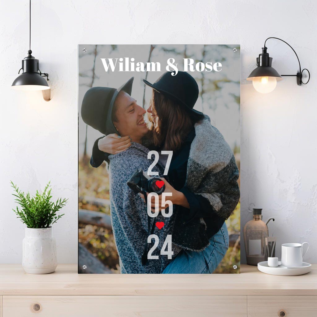 Cuadro personalizado para pareja con fecha de aniversario | Acrílico tamaño A4