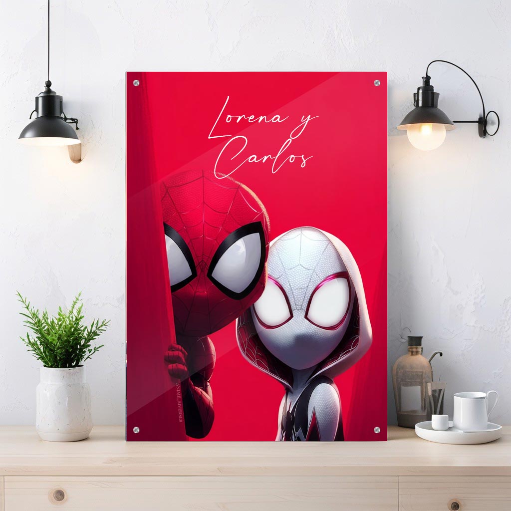 Cuadro personalizado con nombres de Spiderman y Gwen Stacy | Acrílico A4