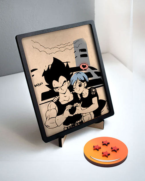 Cuadro de Vegeta y Bulma en la Corporación Cápsula en MDF - Decoración Nostálgica