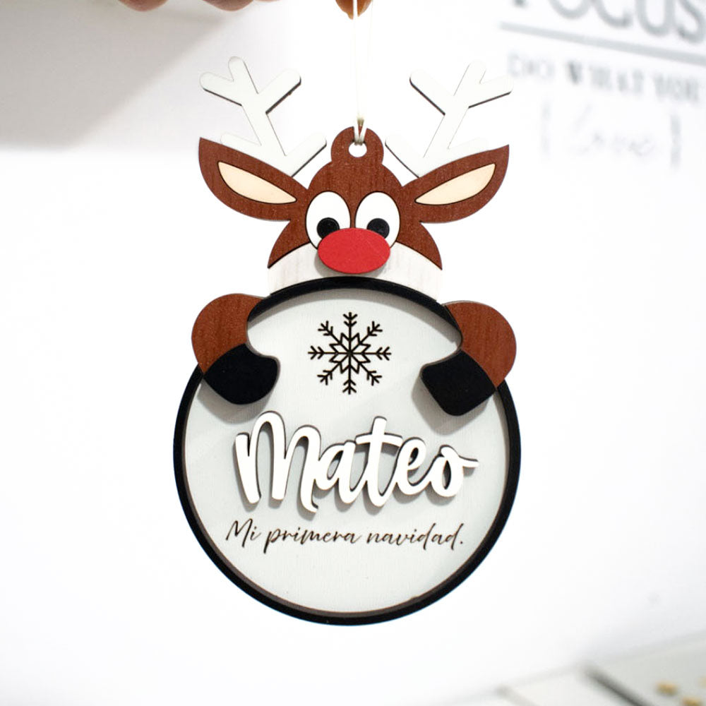 Adorno para árbol de navidad reno con nombre personalizado