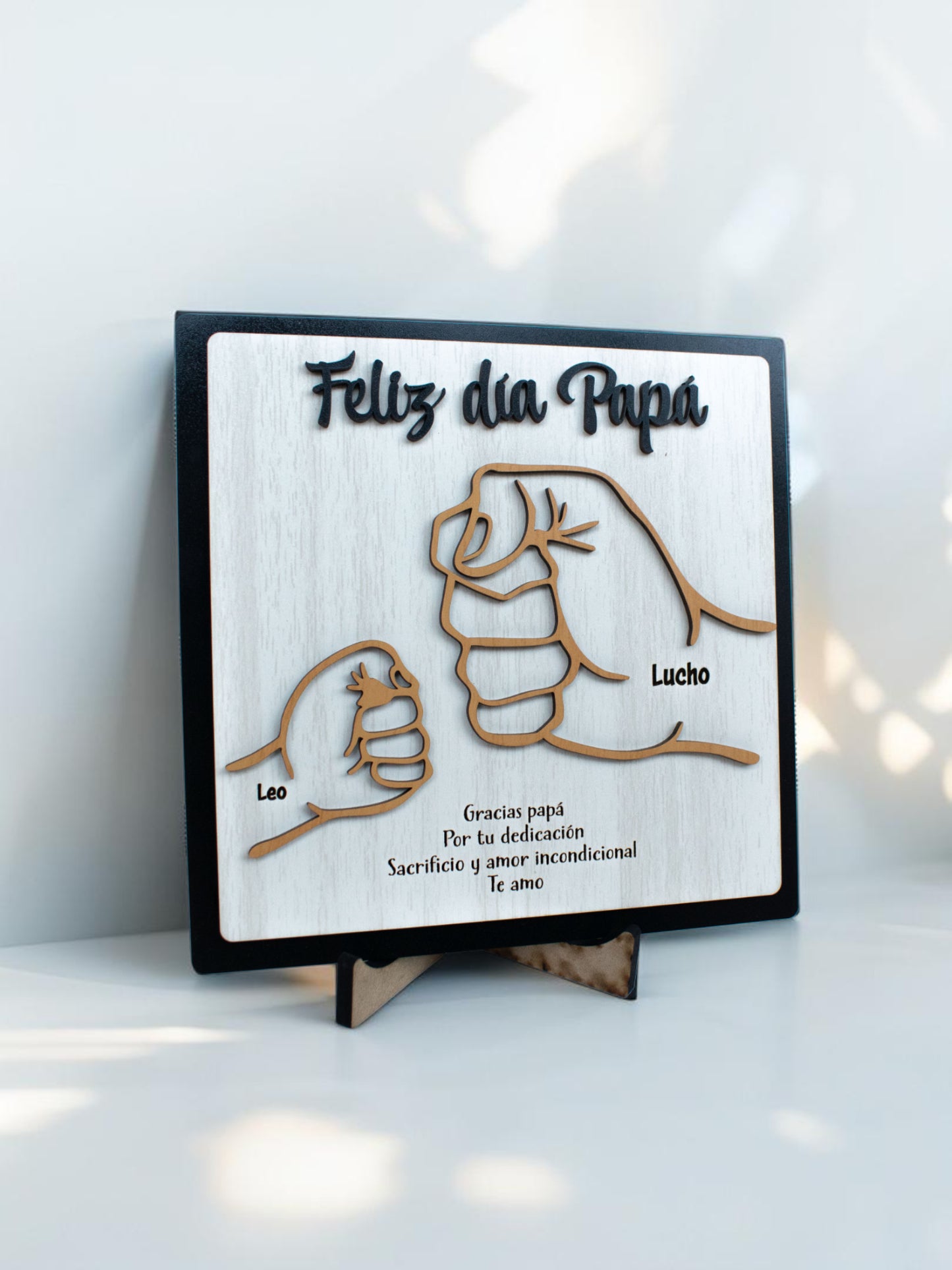 Cuadro personalizado Feliz Día Papá con nombres y mensaje 20x20cm