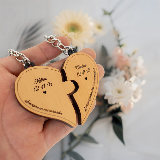 Llavero para pareja con nombres y fechas personalizadas pack x 2 unidades