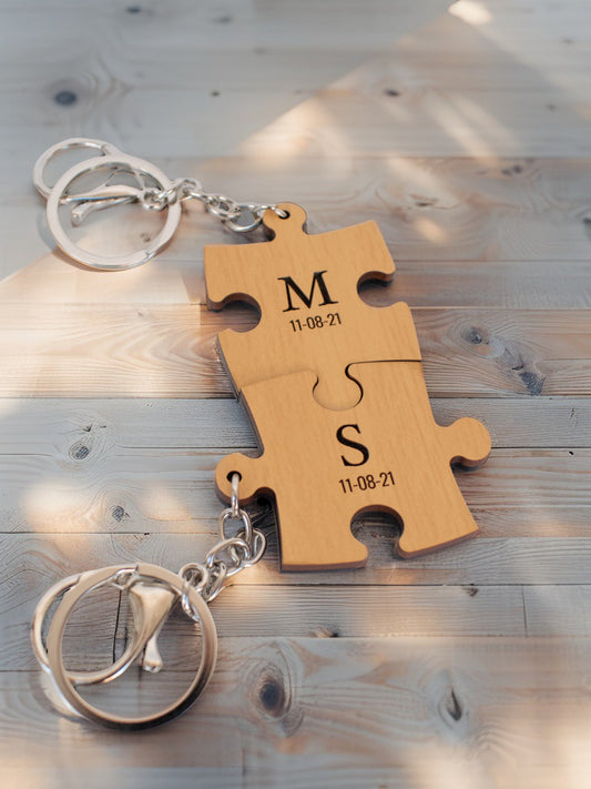 Llavero personalizado para pareja rompecabeza con nombres pack x 2