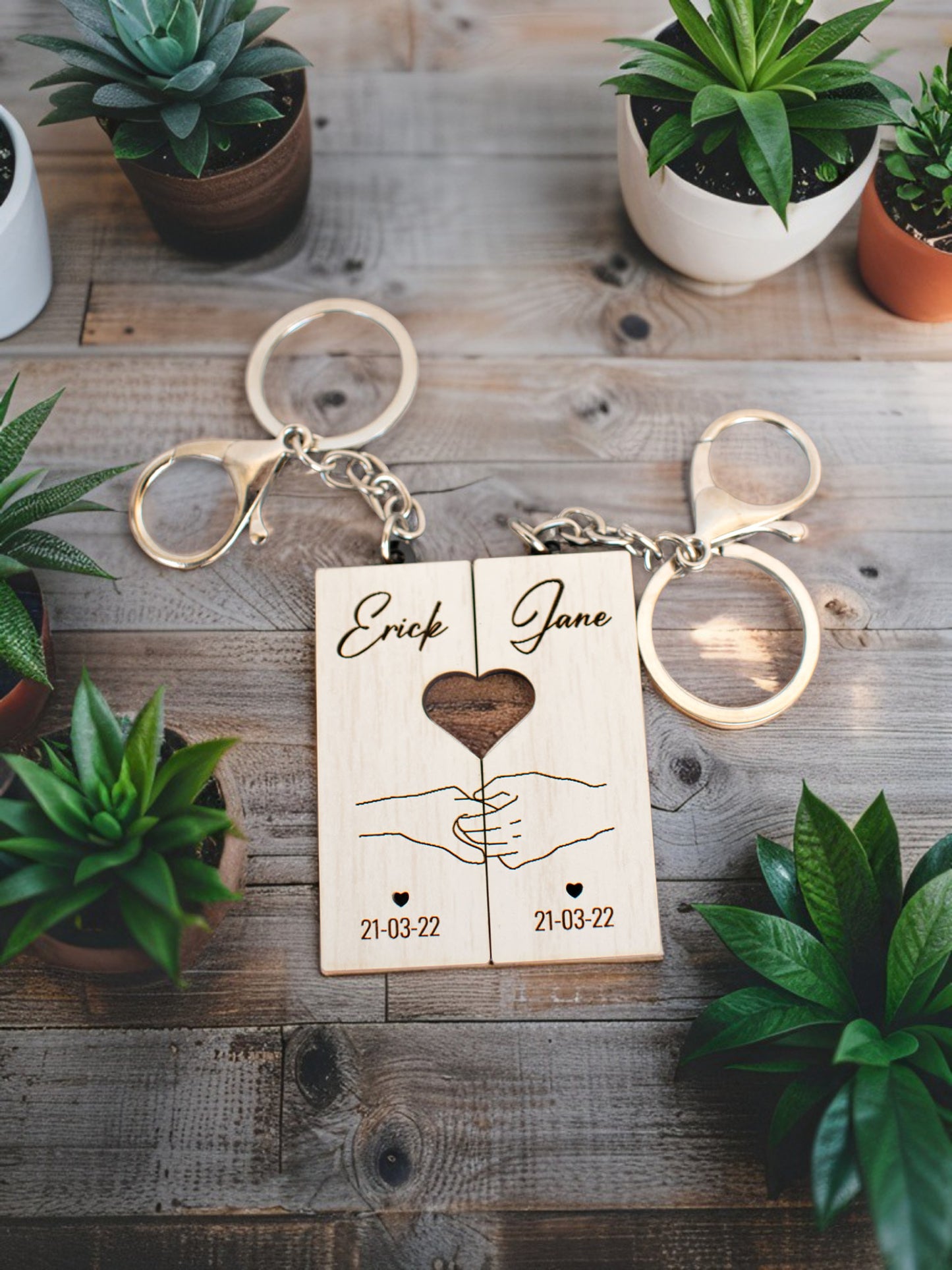 Llaveros para pareja con nombres y fecha personalizada duo perfecto pack x 2 unidades