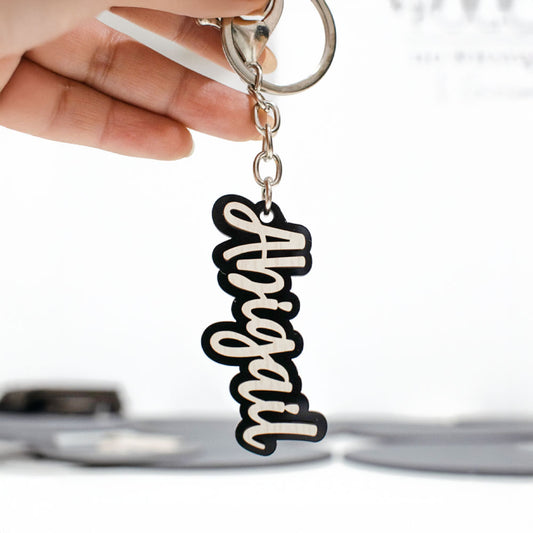 Llavero personalizado con nombre Madera ártico y acrilico
