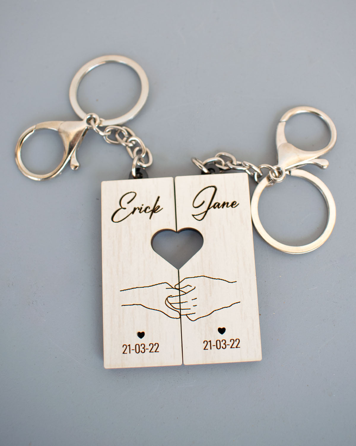 Llaveros para pareja con nombres y fecha personalizada duo perfecto pack x 2 unidades