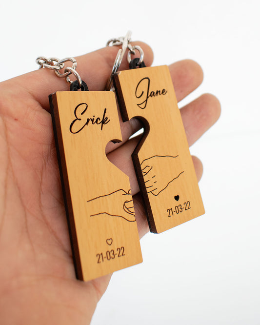 Llavero para pareja con nombres personalizadas pack x 2 unidades