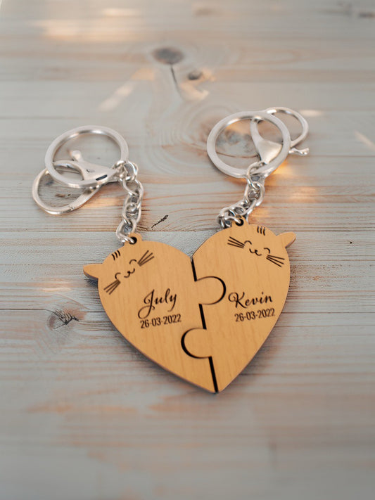 Llavero personalizado para pareja Gatitos enamorados pack x 2
