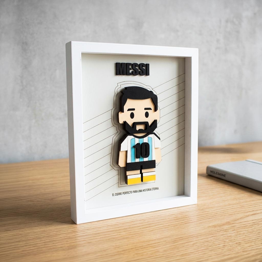 Cuadro Muñeco de Messi en relieve 3D Blanco