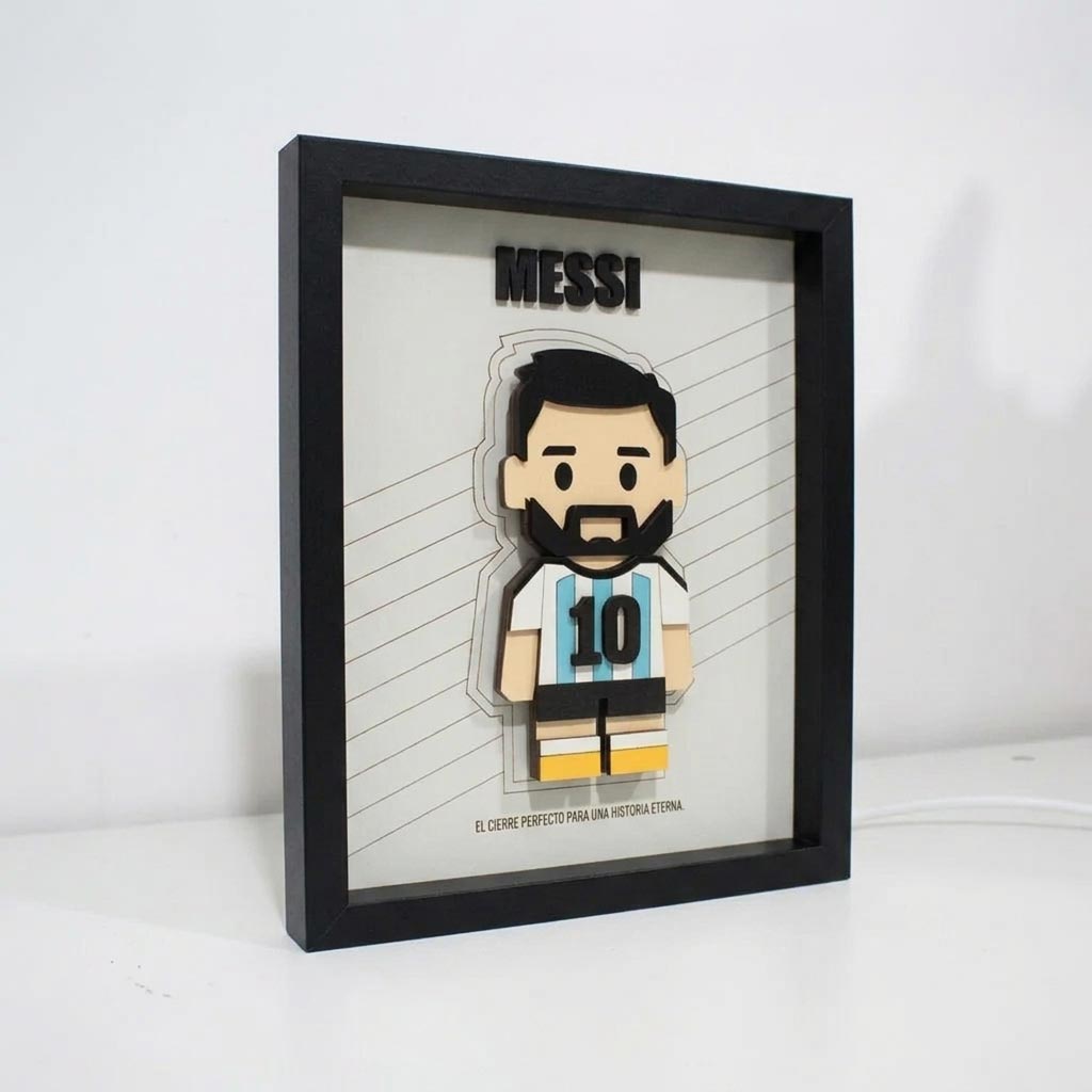 Cuadro Muñeco de Messi en relieve 3D Negro
