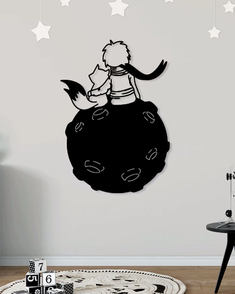 Decoración para pared del Principito y el Zorro con Estrellas en MDF Negro