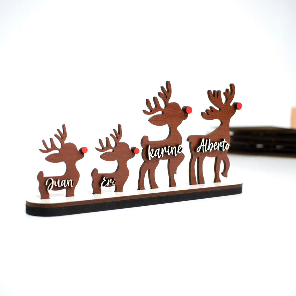 Set de familia de renos con nombres personalizados en madera MDF
