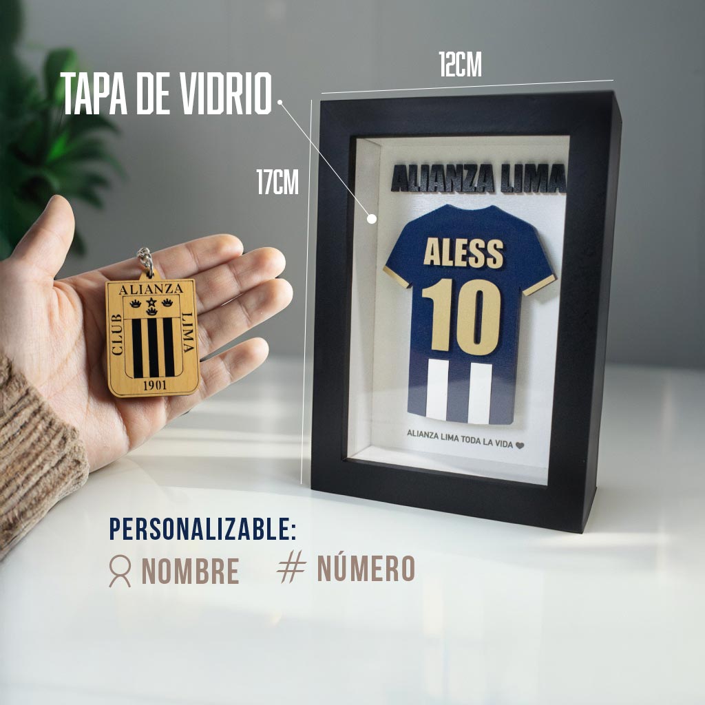 Shadowbox 3D Decorativo con Camiseta de Alianza Lima Personalizado 12x17cm