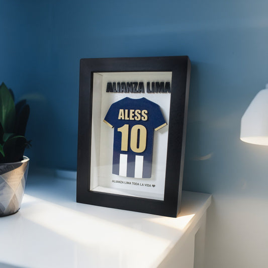 Shadowbox 3D Decorativo con Camiseta de Alianza Lima Personalizado 12x17cm