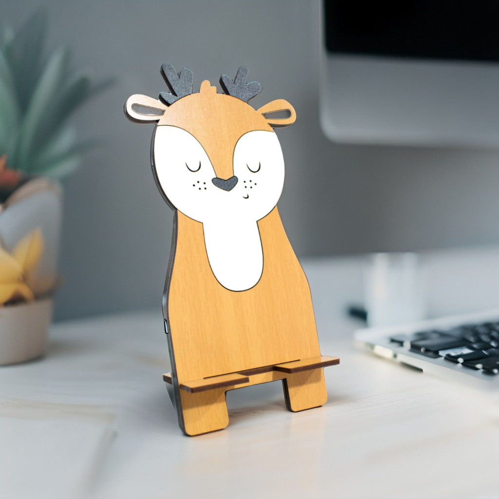 Soporte celular de madera MDF Reno navideño para regalo