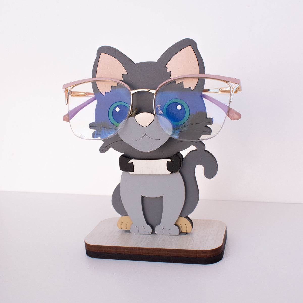 Soporte para lentes madera MDF con diseño de Gatito