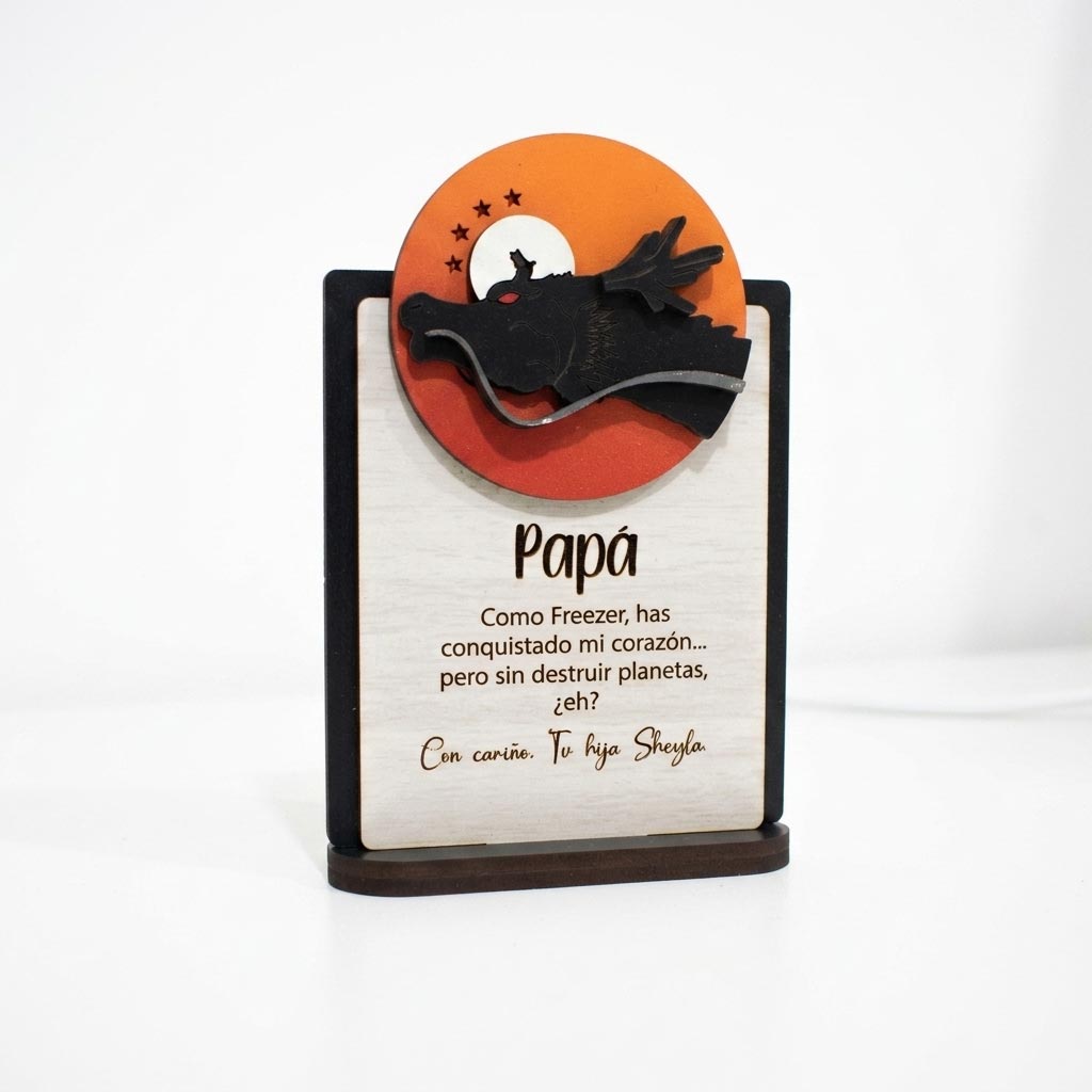 Tarjeta MDF Dragon Ball mensaje personalizado