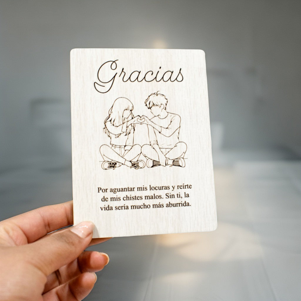 Tarjeta madera grabado en MDF "Gracias" 9x12cm