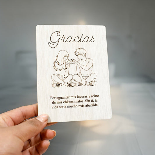 Tarjeta madera grabado en MDF "Gracias" 9x12cm