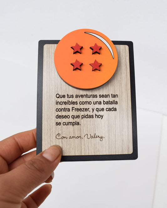 Tarjeta de madera grabado para regalo Dragon Ball