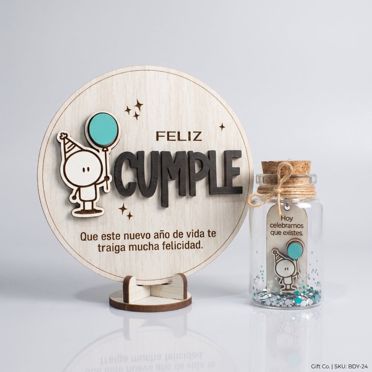 Placa de Madera con Botellita "Feliz Cumpleaños" Regalo