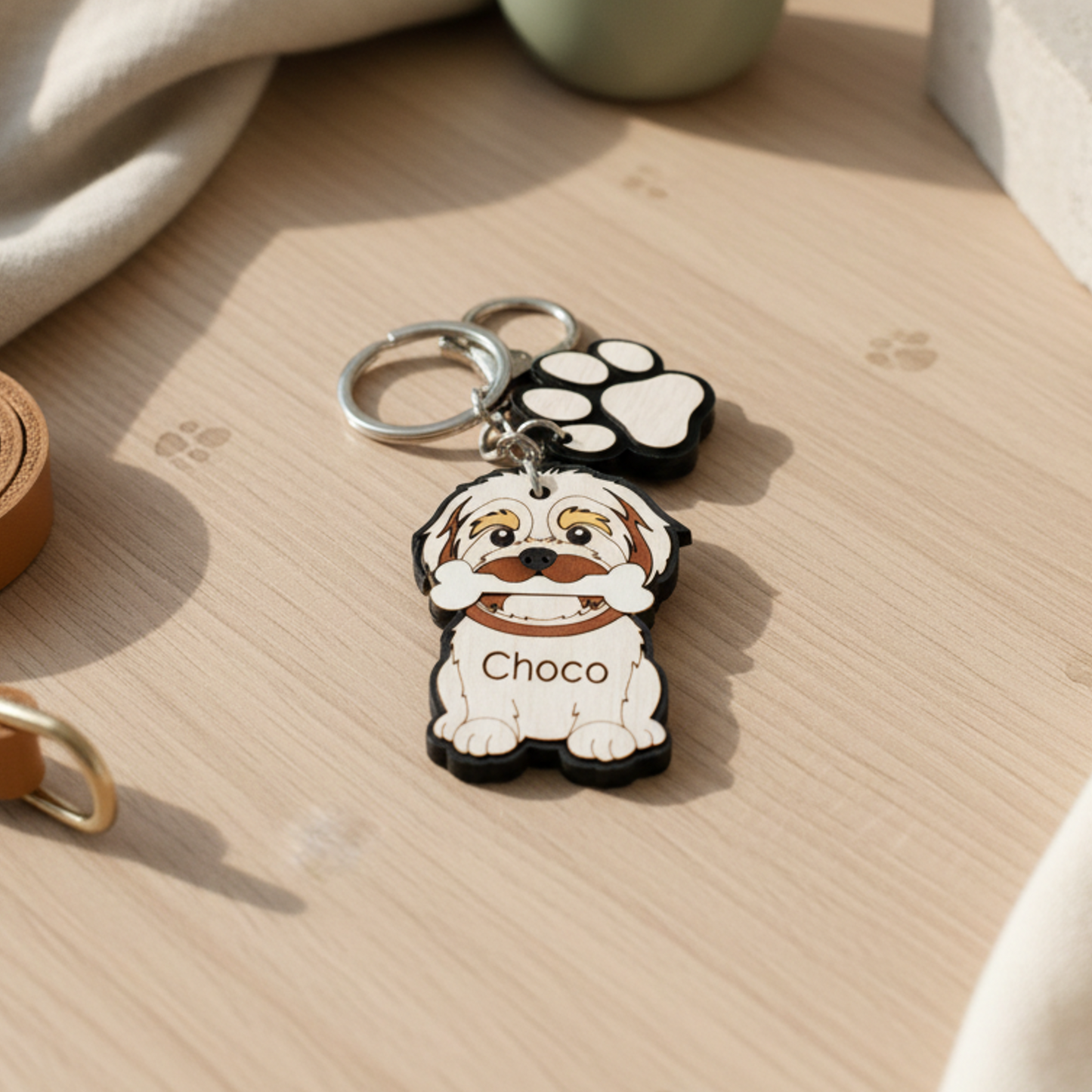 Llavero mascota con nombre grabado