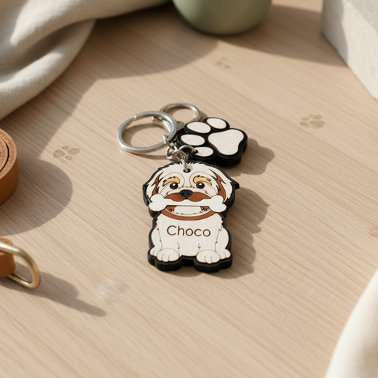 Llavero mascota con nombre grabado