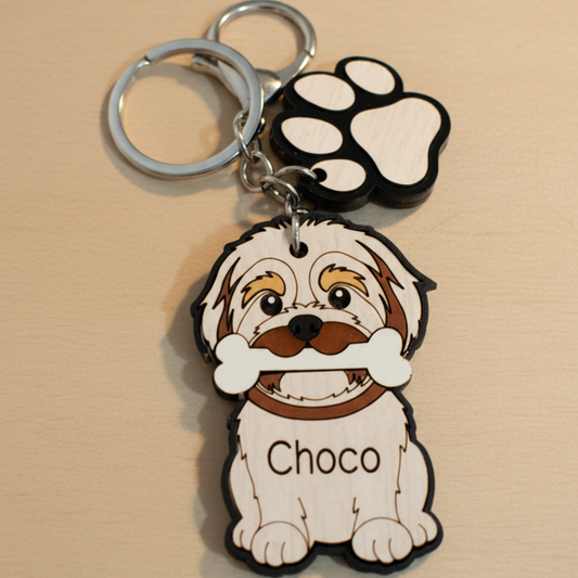 Llavero mascota con nombre grabado