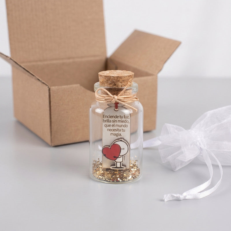 Mini Botellita con Mensaje "Enciende Tu Luz" - Regalo Motivacional