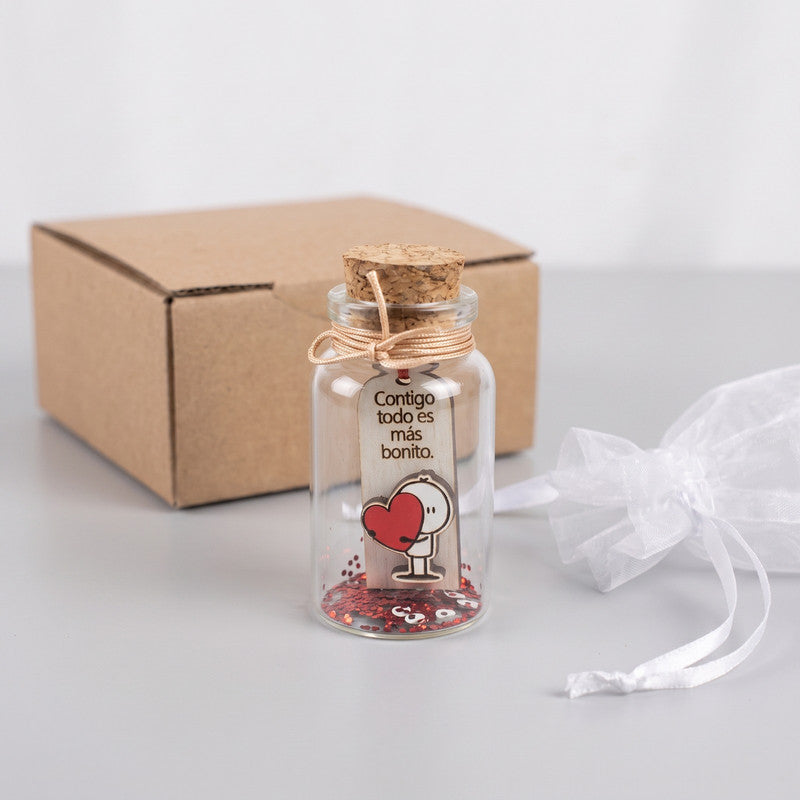Mini Botellita de Amor "Contigo Todo Es Más Bonito" - Regalo Pareja