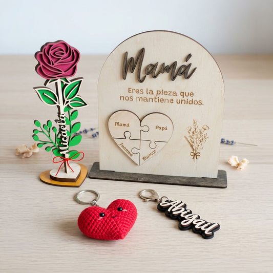 Cuadro Piezas Unidas + Rosa 3D