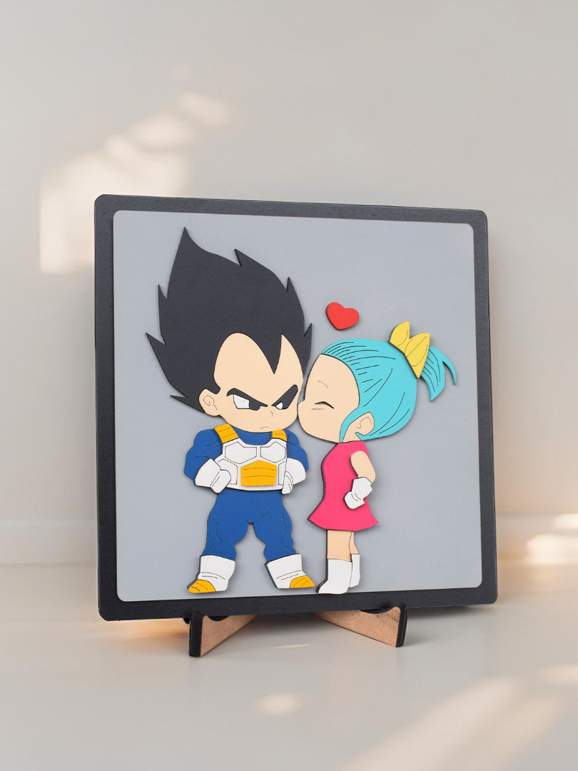 Cuadro personalizado Vegeta y Bulma estilo chibi para regalo romántico