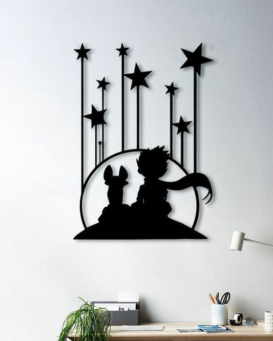 Decoración para pared del Principito y el Zorro con Estrellas en MDF Negro